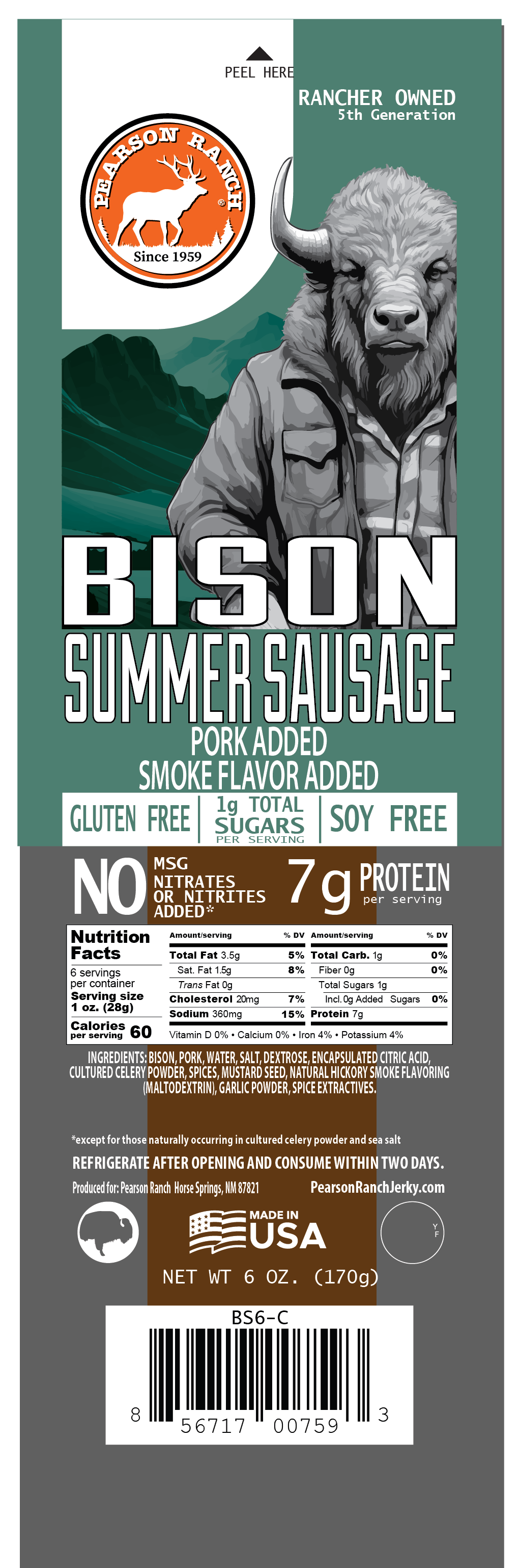 Pearson Ranch Elk & Bison Jerky - Wholesale Sausage - Bison Summer Sausage2