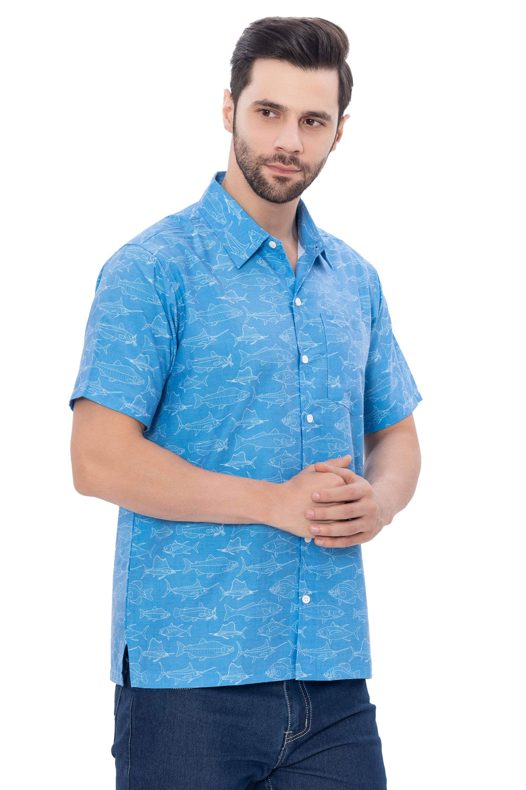 HAPPY BAY Men's Rayon Hawaiian Shirts White Dolphin P00346 for wholesale on Faire4