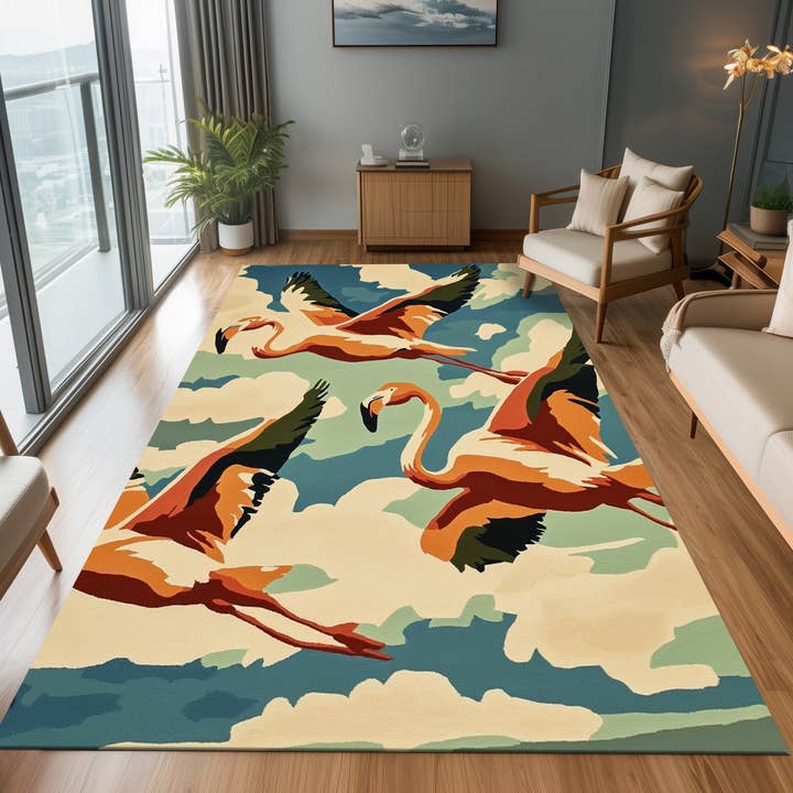Flamingo Flight - Handmade NZ Wool Rug - Custom Options for wholesale by Sova Rugs