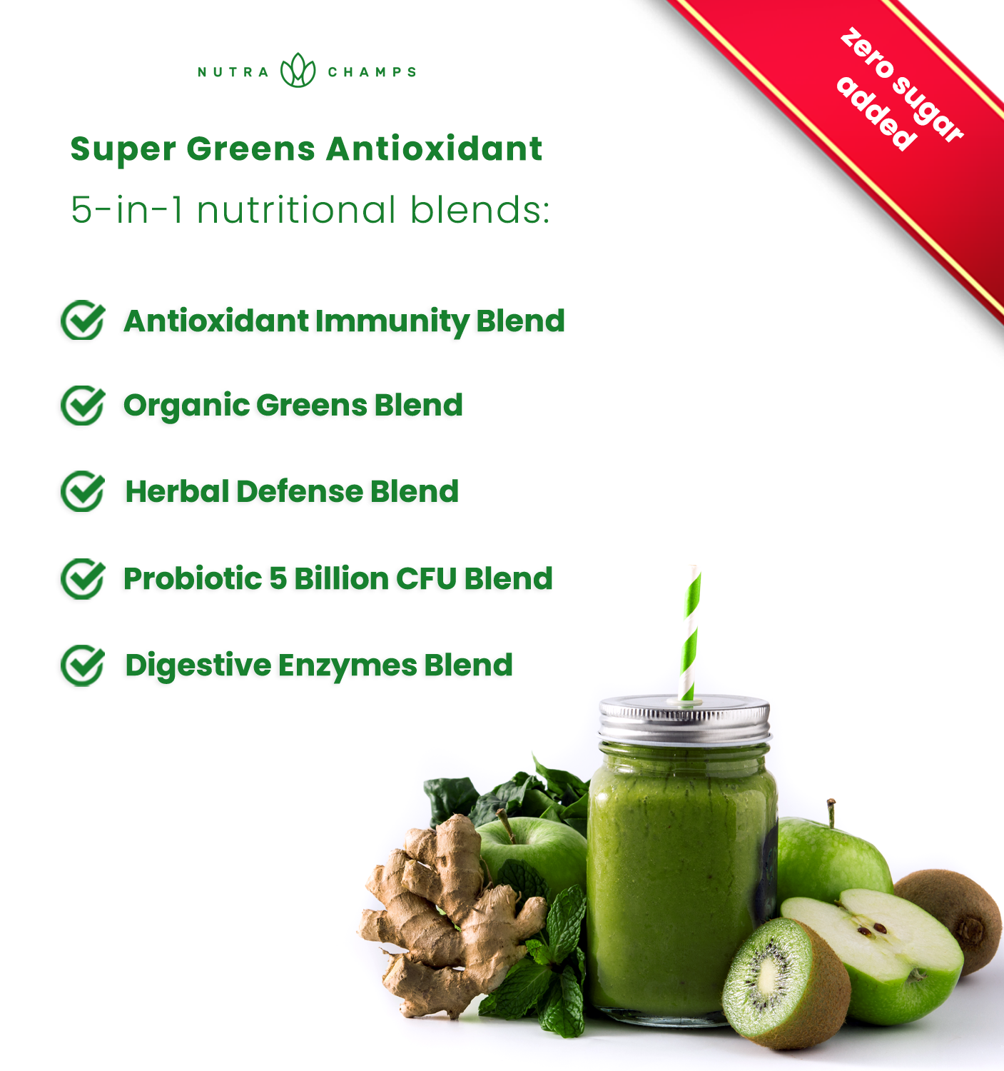 NutraChamps - Wholesale Protein/Superfood Powder - Super Greens Powder Premium Antioxidant Superfood 3