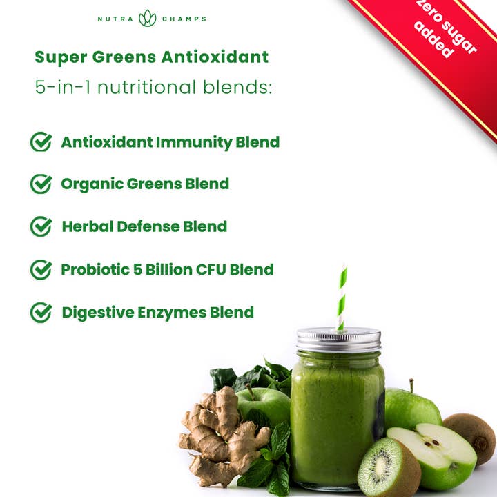 NutraChamps - Vente Poudres protéinées/superaliments - Superaliment antioxydant de qualité supérieure en poudre Super Greens 3