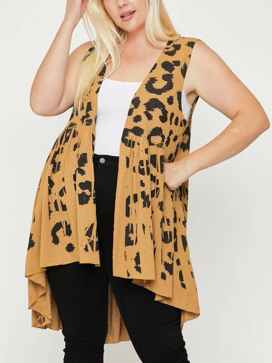 Cardigan sans manches Urban X Grande Size à imprimé léopard pour la vente par Urban X Apparel