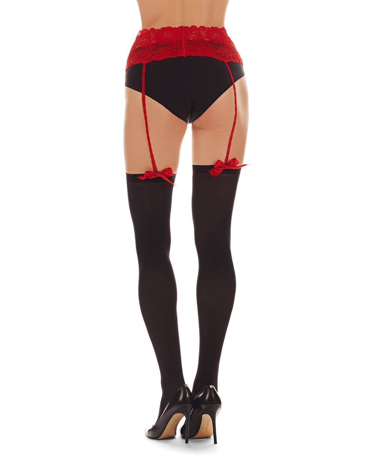 Black Red No Strings Attached Suspender Pantyhose for wholesale on Faire2