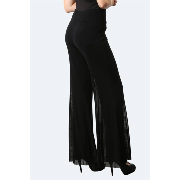 MAXIMA Mesh Flared Palazzo Pants - Black for wholesale by Elana Kattan
