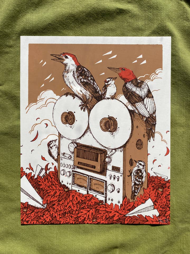 Tape Deck Woodpeckers 8x10 Screen Print for wholesale by Field Sparrow Studio