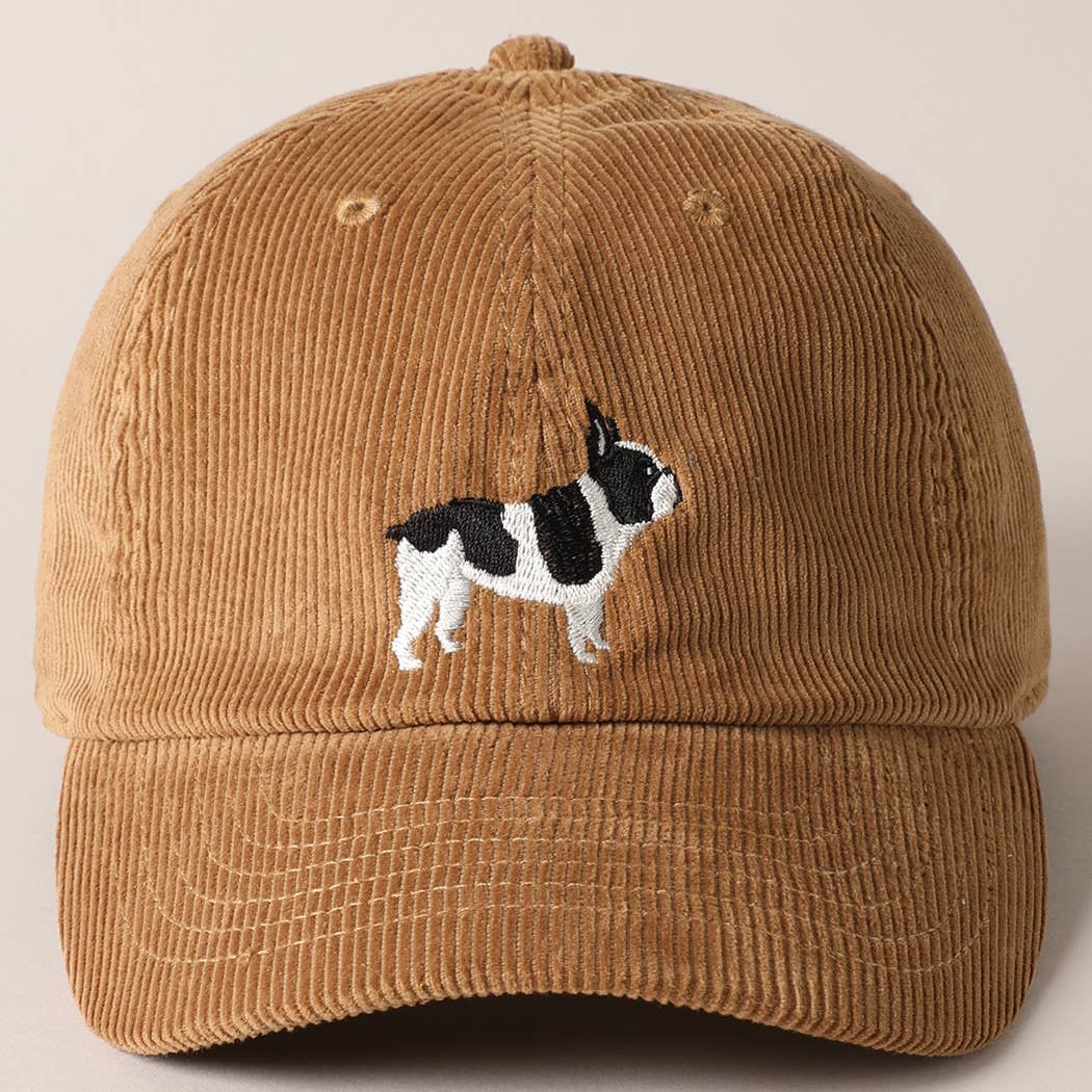 Fashion City - Wholesale Baseball Cap - Unisex - French Bulldog Embroidered Corduroy Baseball Cap7