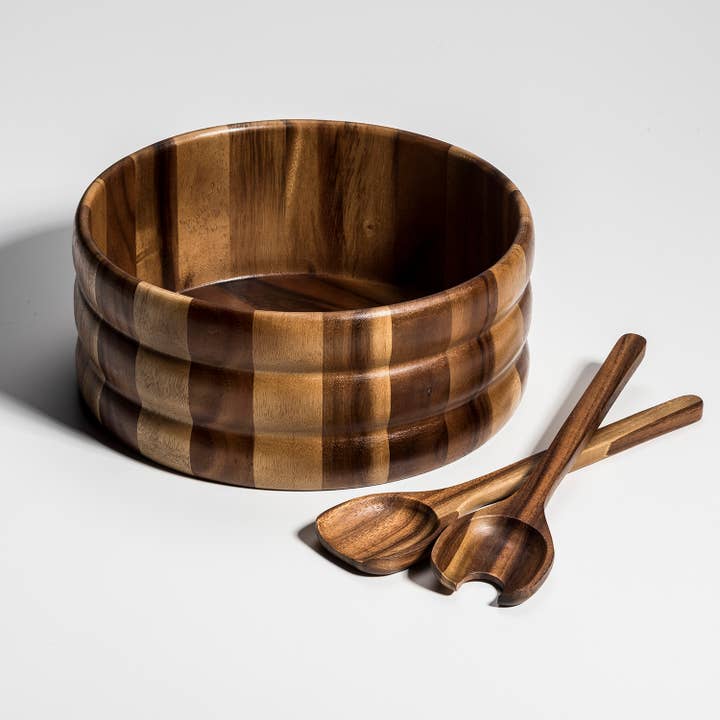 Extra Large Acacia Serving/Salad Bowl with Utensils – 12" for wholesale by Kalmar Home