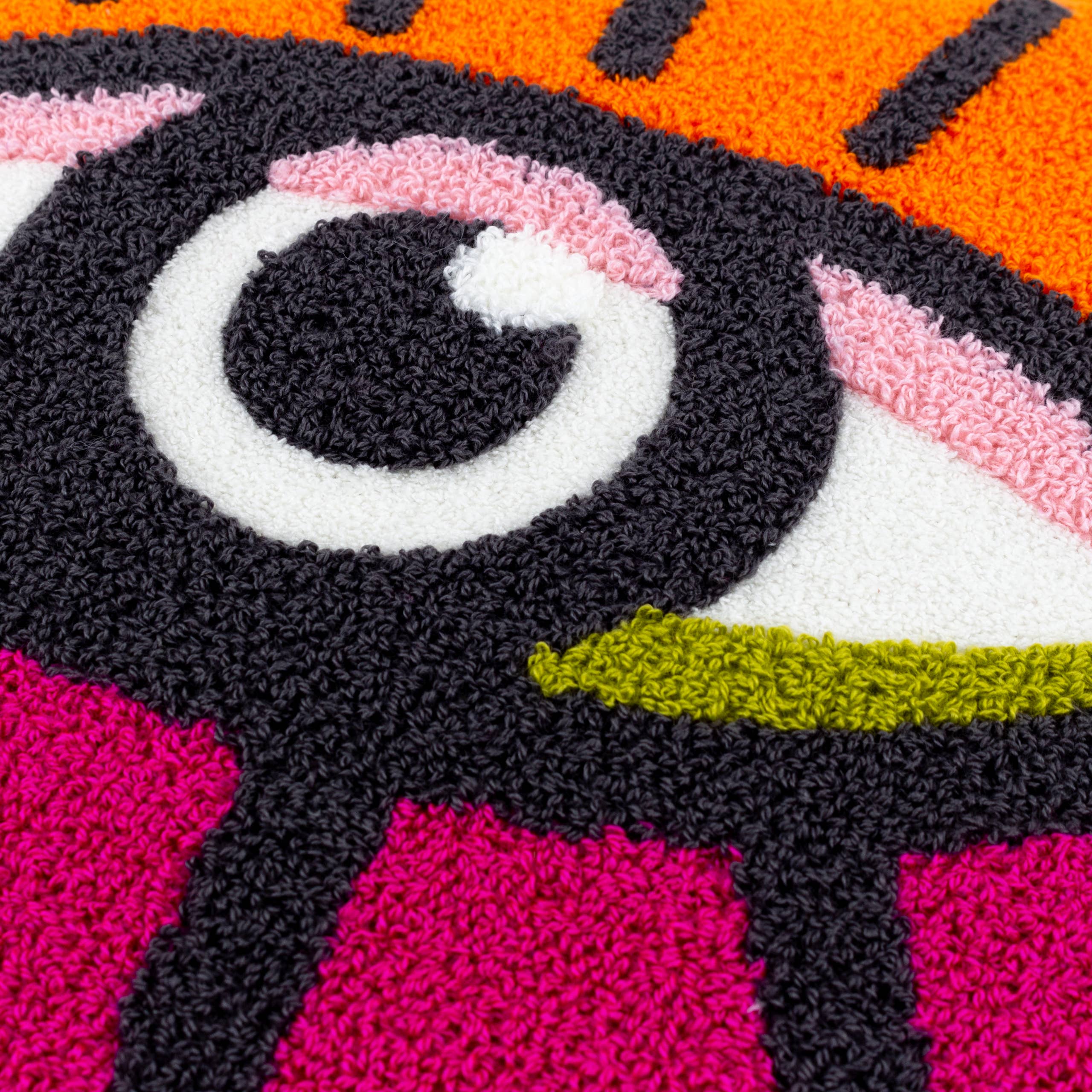 Arancione/Rosa Cuscino All Eyes On You in microbouclé arancione/rosa in vendita all'ingrosso su Faire4