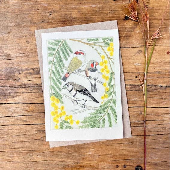 Greeting Card - Australian Finches "I am a Magpie" Collection for wholesale by Bridget Farmer Printmaker