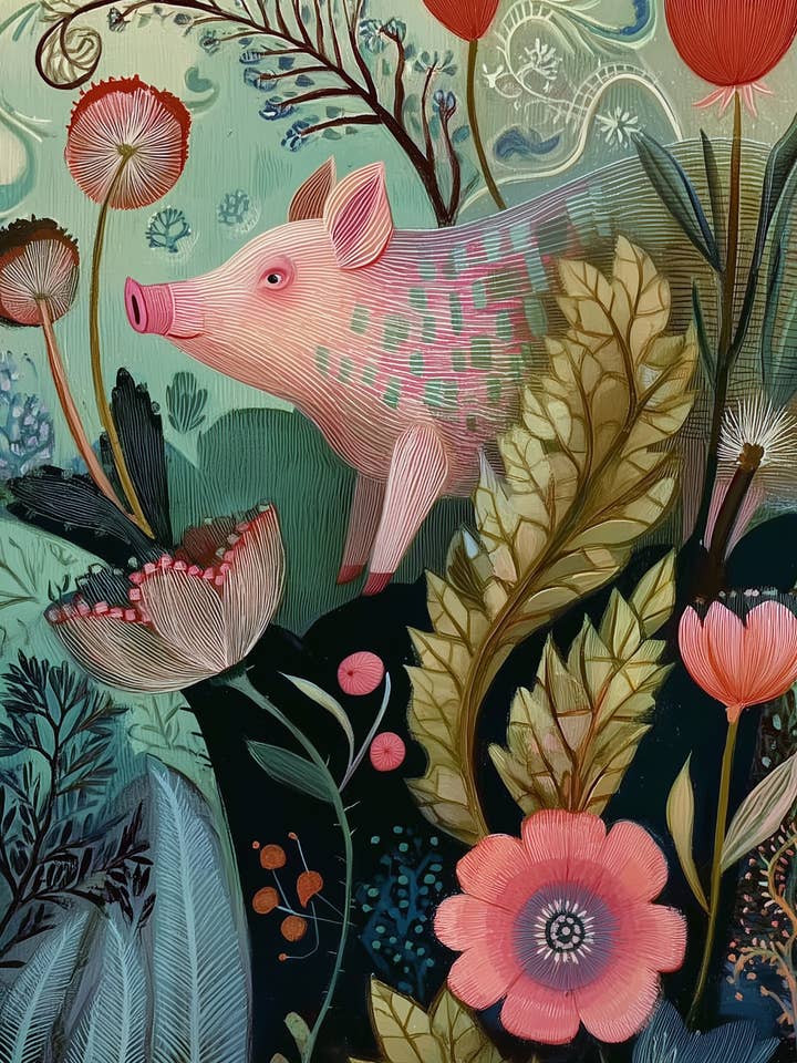 Animais Arte Nova: Porco | Cartão Frivolidades por atacado de Fripperies