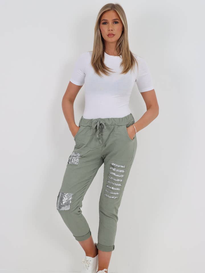 Miss Bold - Wholesale Pants - Women's - Italian Sequin Details Magic Trousers0