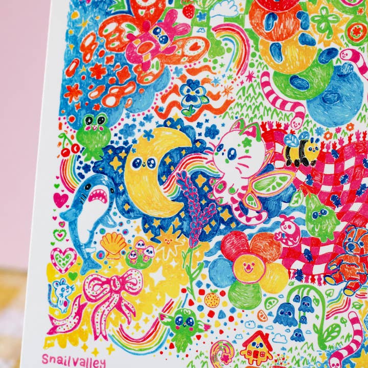 Snail Valley – wholesale Art print – Colourful Whiteboard Artwork A5, A6 Print4