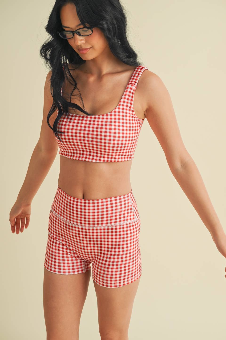 KIMBERLY C - Wholesale Sports Bra - Women's - Gingham Print Ruched Bra Top36