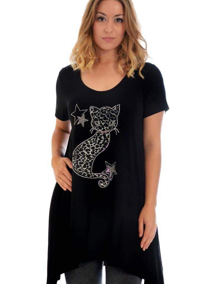 1192 Studded Fur Cat A-Line Tee for wholesale by NOUVELLE