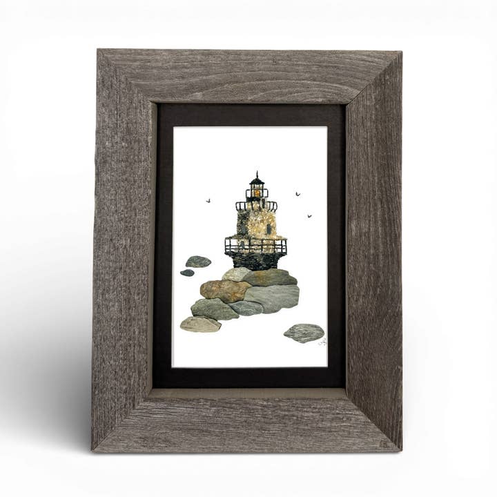 Impression encadrée de phare 5x7 – Bois recyclé fabriqué dans le Maine pour la vente par Coastal art co.