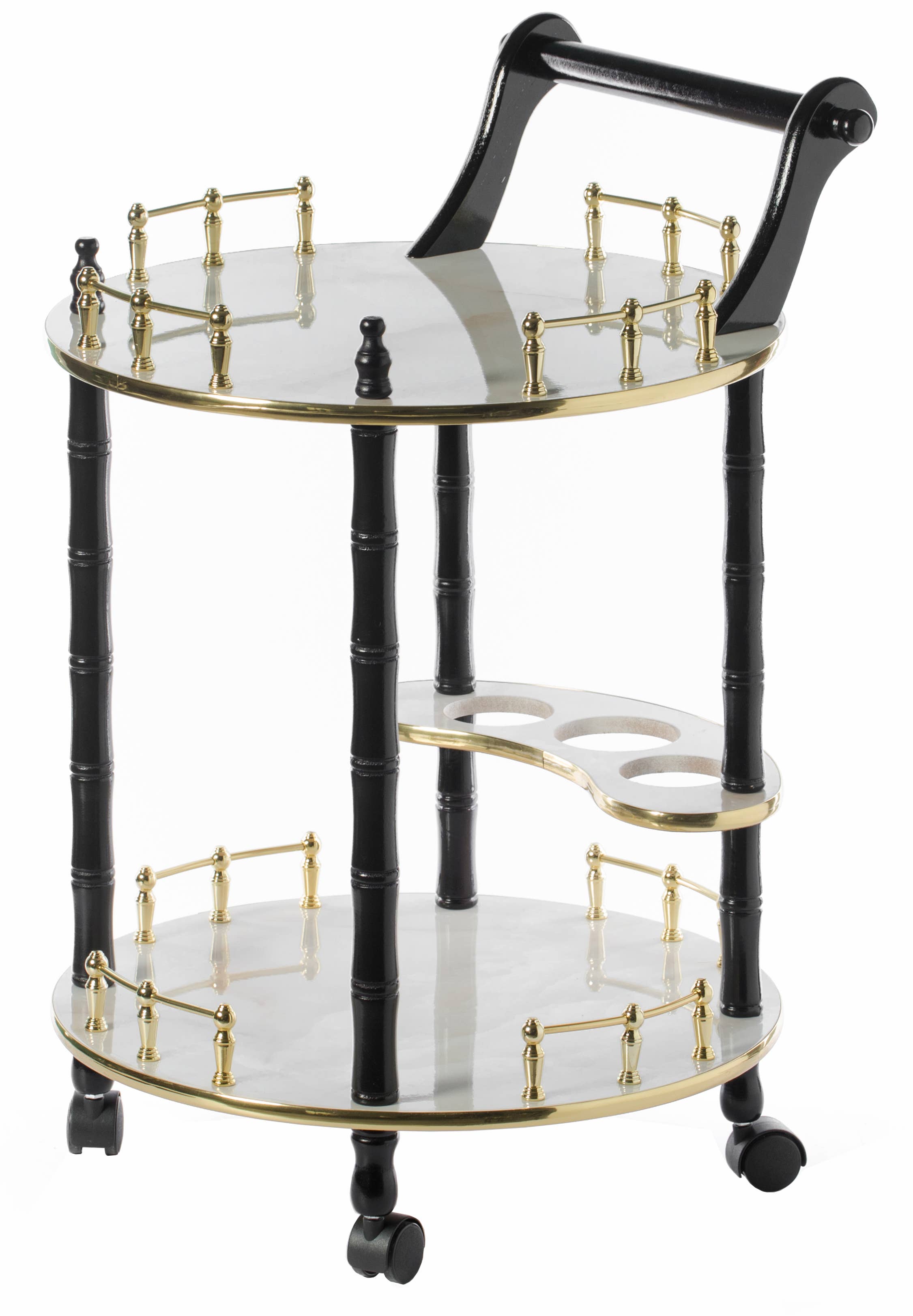 Quickway Imports - Venta al por mayor Carritos de bar - Carrito de servicio redondo de madera con dos estantes10