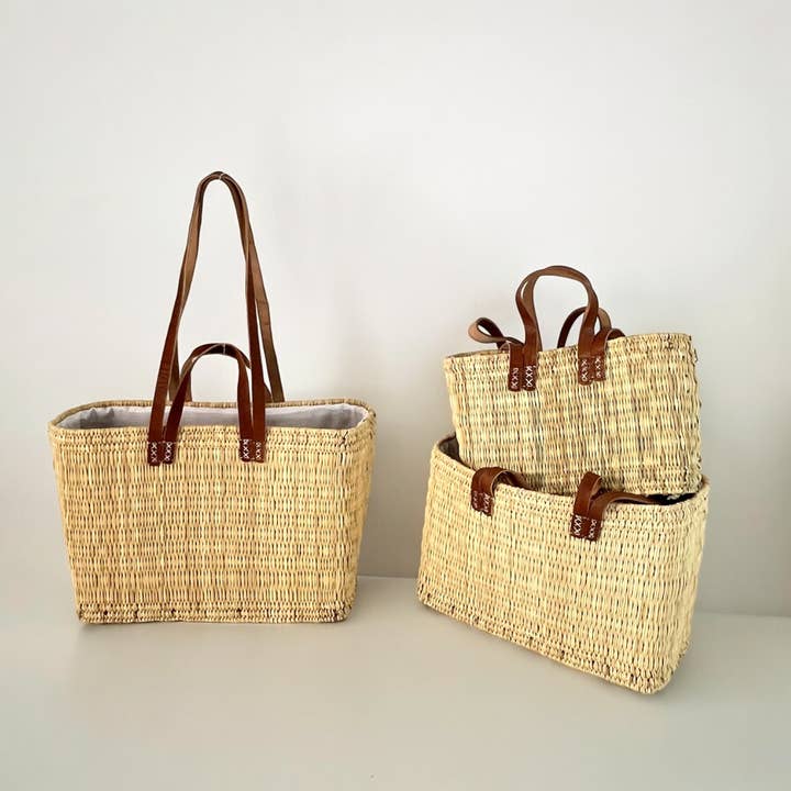 Market Reed Storage and Leather Baskets Shopping Bags for wholesale by Gran Wholesale