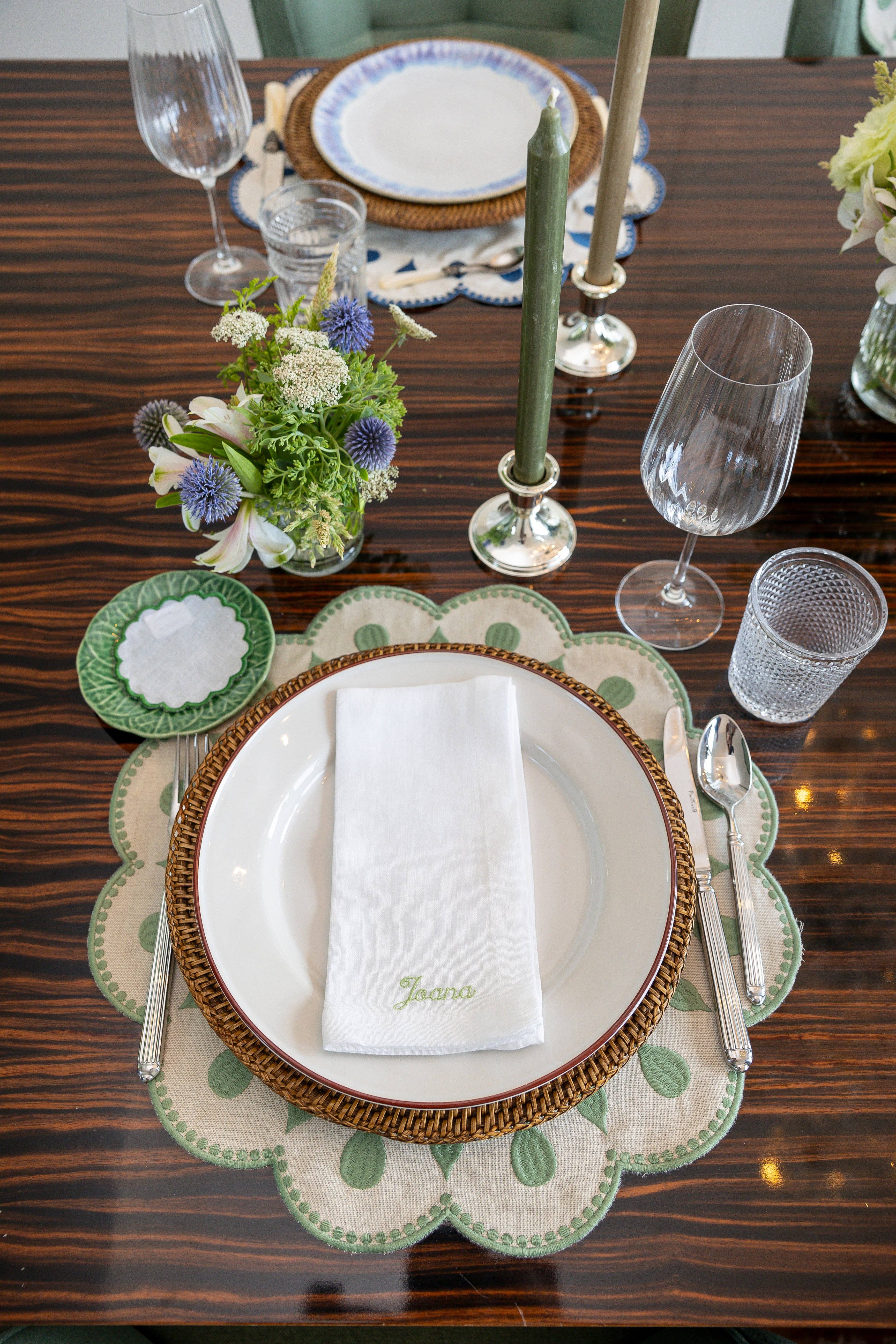 Mariaida Home - Wholesale Placemat - Individual Drops, Beige with Green1