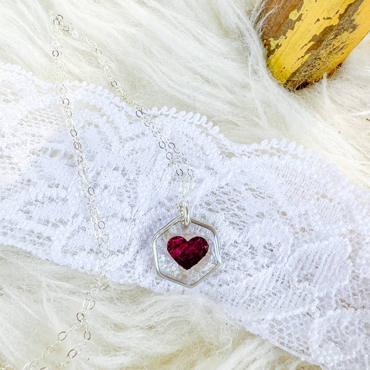 Heart shaped rose petal necklace for wholesale by Remedy Designs