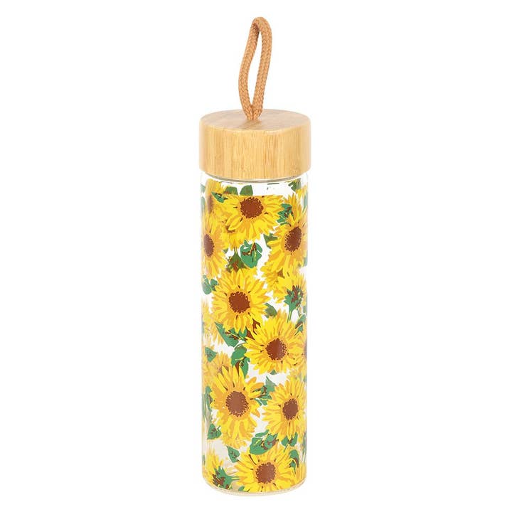 WONDER IMPORTS AUSTRALIA - Wholesale Water bottle - Sunflower Print Glass Water Bottle With Bamboo Lid1