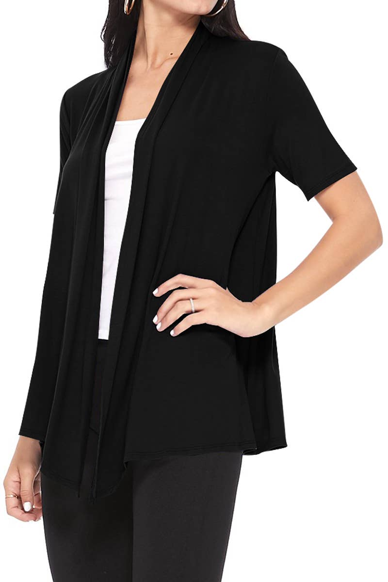 MOA COLLECTION - Wholesale Cardigan - Women's - Women's Casual Short Sleeve Draped Open Front Solid Cardigan1