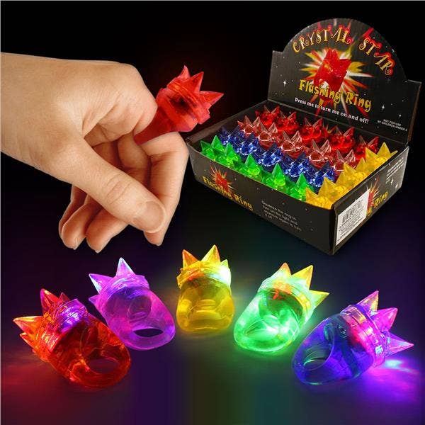 LED Star Spike Light Up Jelly Rings 24-unit display for wholesale by Windy City Novelties
