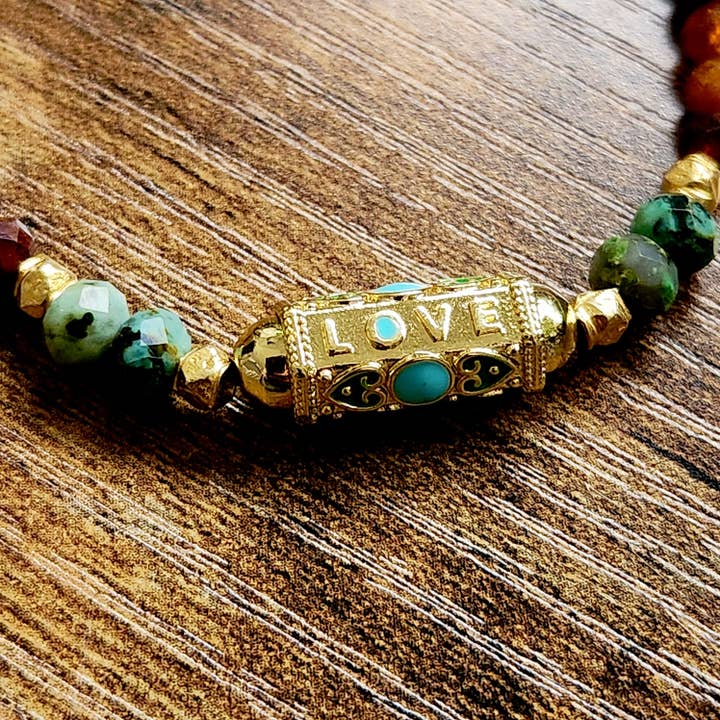 Faceted Ruby Message Bracelet for wholesale by Royal Hippie by Robin Moratti