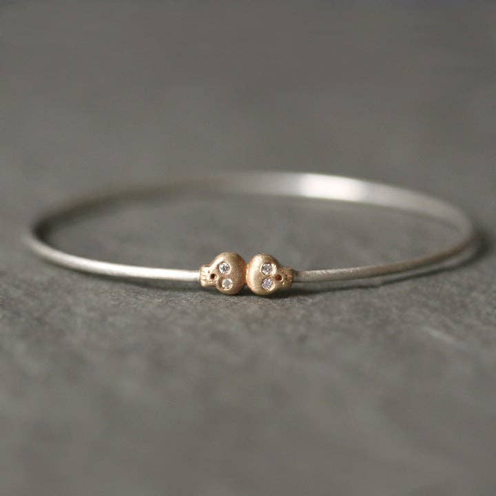 Baby Skull Bangle in 14k Gold and Sterling Silver with Diamonds for wholesale by Michelle Chang