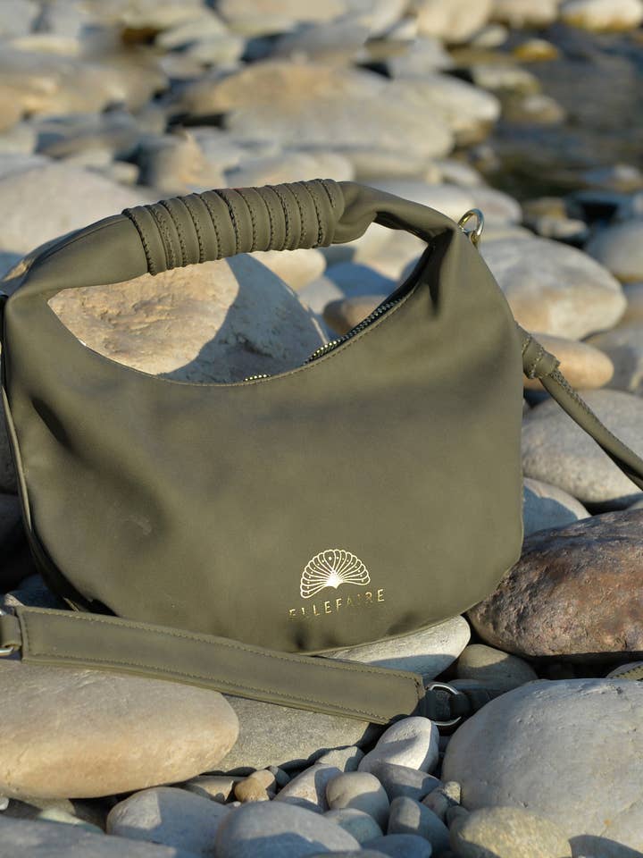 Sienna Crossbody Handbag made from recycled vegan material in olive for wholesale by Ellefaire