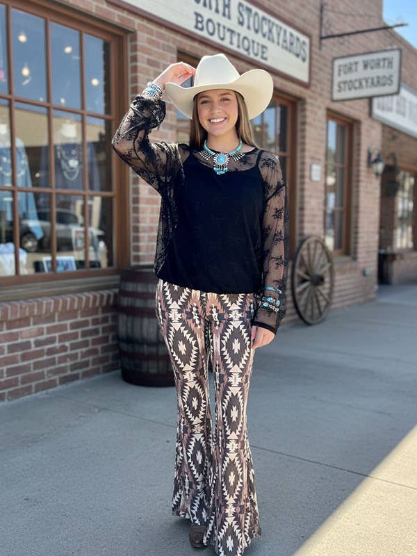 Plus size western aztec flare legs women pants GJQ15654 for wholesale by luluclothes