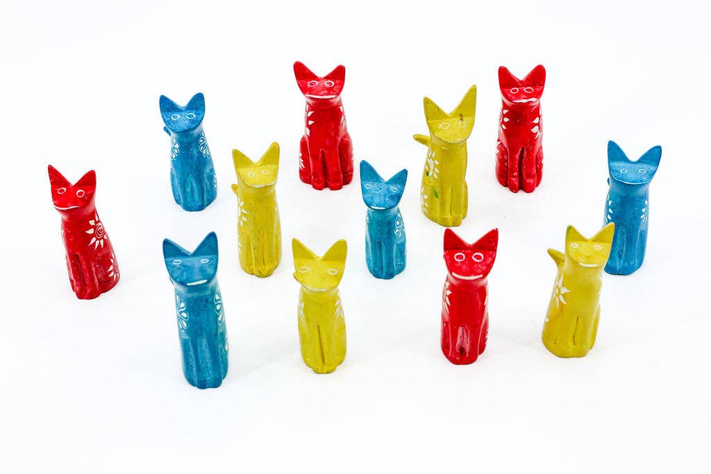 Gitzell FairTrade - Wholesale Decorative Figurine - Soapstone Animal Figurine, cat - Set of 61