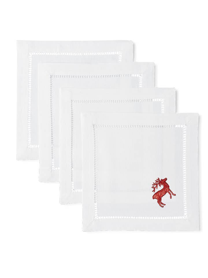 Rensdyrrøde cocktailservietter | Sæt med 4 for engroshandel hos Henry Handwork