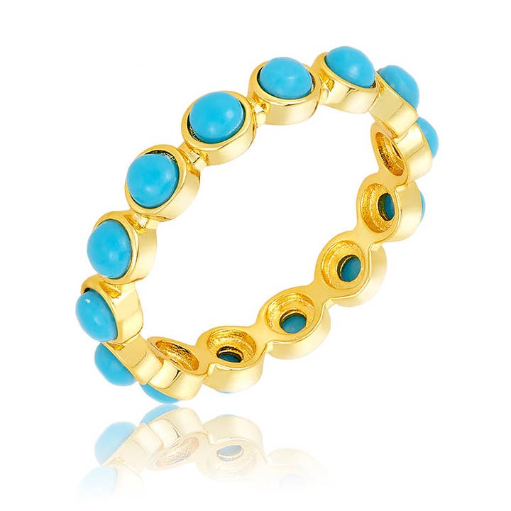 Adornia - Venta al por mayor Anillo con gemas - Anillo de eternidad turquesa biselado de 4 mm dorado0