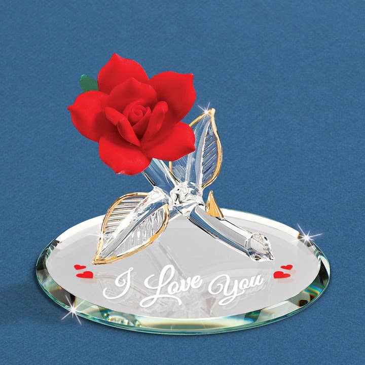 Glass Baron - Wholesale Decorative Tabletop Object - P1 446-R: "I Love You" Red Rose