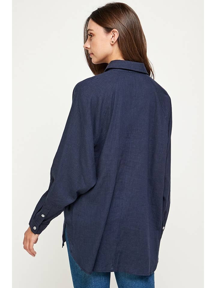 FUN2FUN - Wholesale Button Down Shirt - Women's - LINEN BLEND SHIRT1