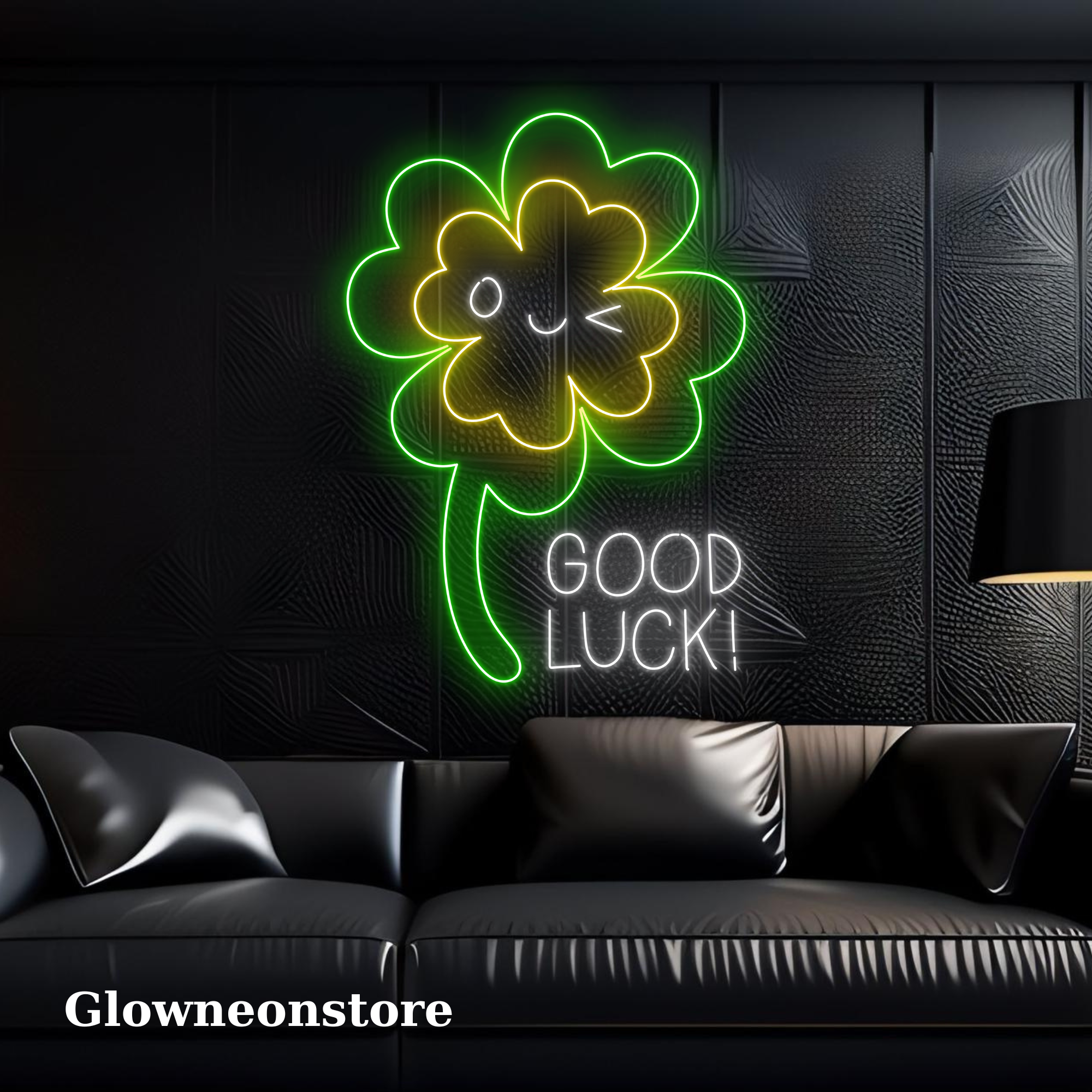 Glow Neon - Vendita all'ingrosso Insegna al neon - Insegna al neon Four Leaf Clover Good Luck, luce LED a foglia di trifoglio0