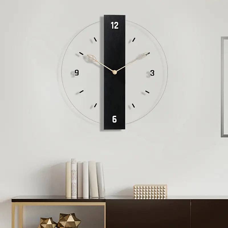 Huis Van Merken - Vendita all'ingrosso Orologi da parete - Orologio da parete silenzioso con foglia in legno e acrilico, senza ticchettio3