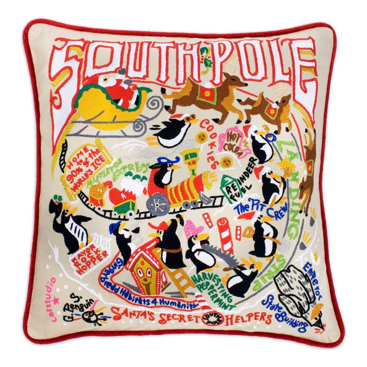 South Pole Hand-Embroidered Pillow for wholesale by catstudio