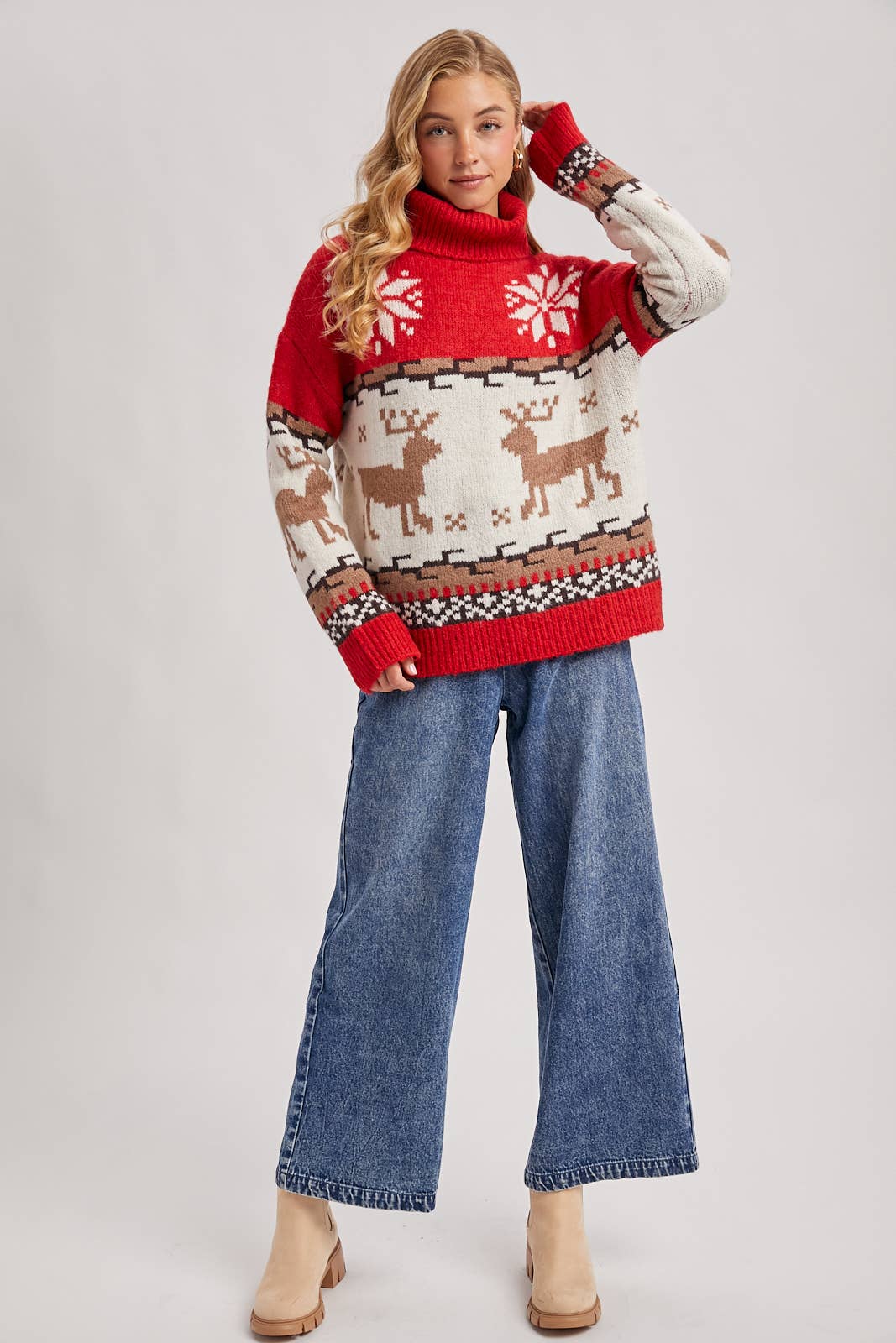 Bluivy - Wholesale Knit Sweater - Women's - FAIR ISLE TURTLE NECK REINDEER KNIT SWEATER FOR HOLIDAY8