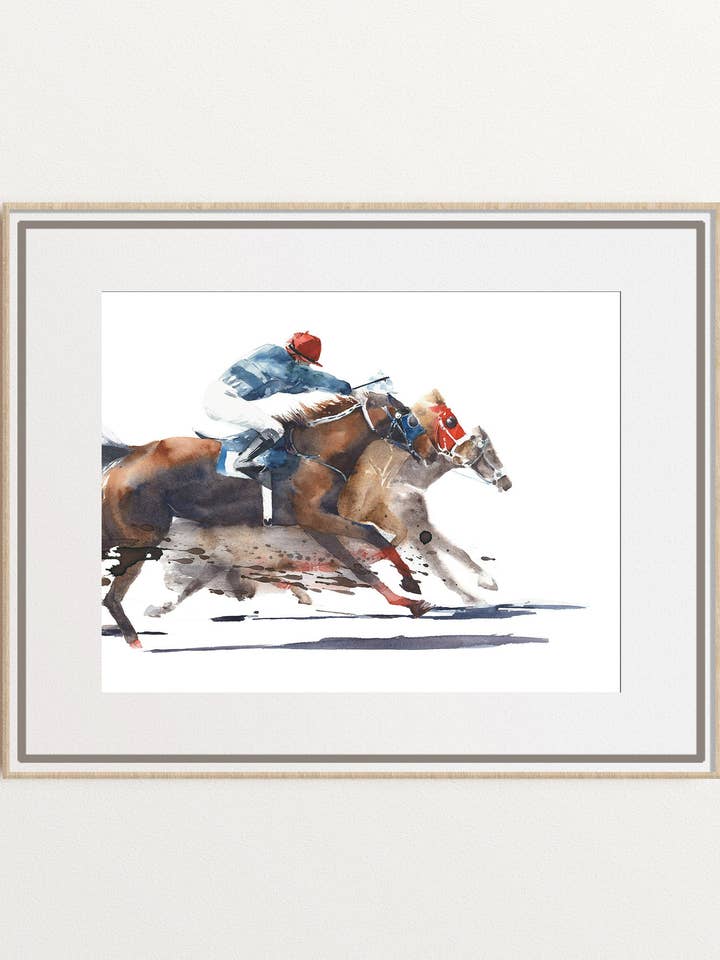 Aquarelle sur les courses de chevaux, Kentucky Derby, cadeau sportif pour la vente par Yuliasheart
