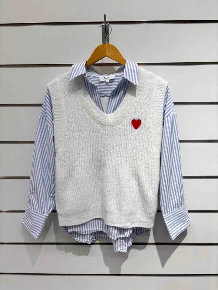 V-neck vest with embroidered heart details for wholesale by Chilli Girl Collection