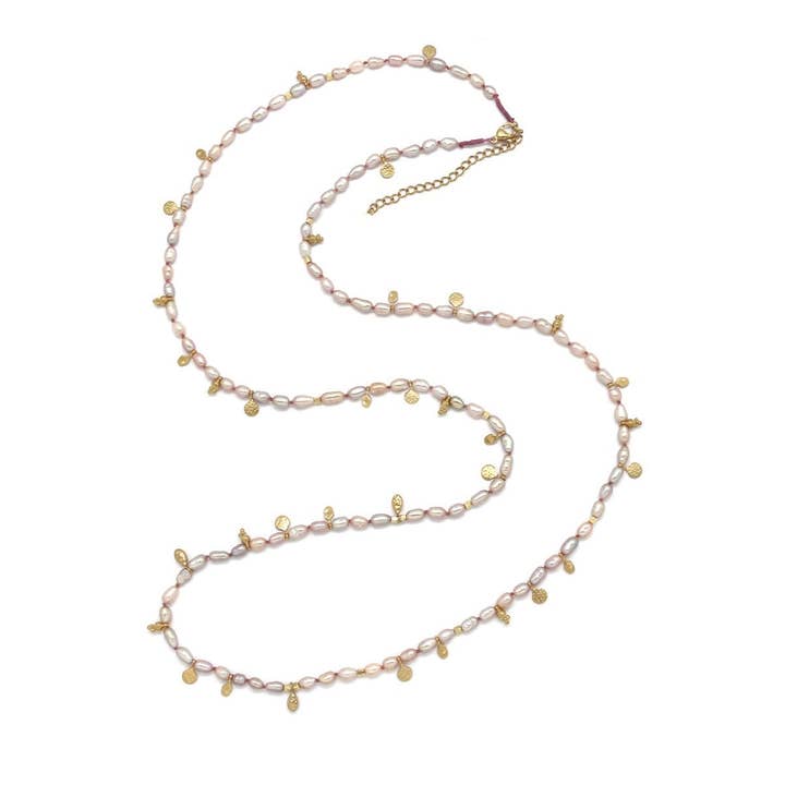 Klassisk Pastell Sötvattenspärla och Guldpläterat Berlock Långt Halsband - N2-2701 för wholesale av LIZOU