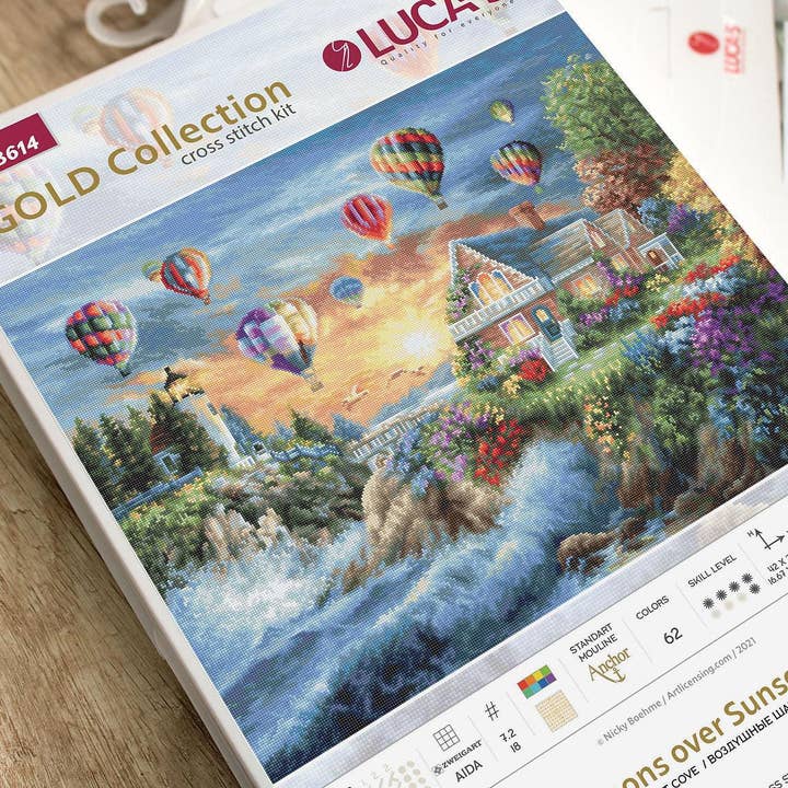 Luca-S - Wholesale Embroidery/Cross Stitch Supplies - Cross Stitch Kit Luca-S Gold - Balloons over Sunset Cove, B614