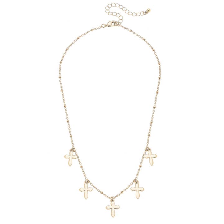 Canvas Style - Wholesale Pendant/Charm Necklace - Delaney Delicate Cross Drip Necklace in Shiny Gold