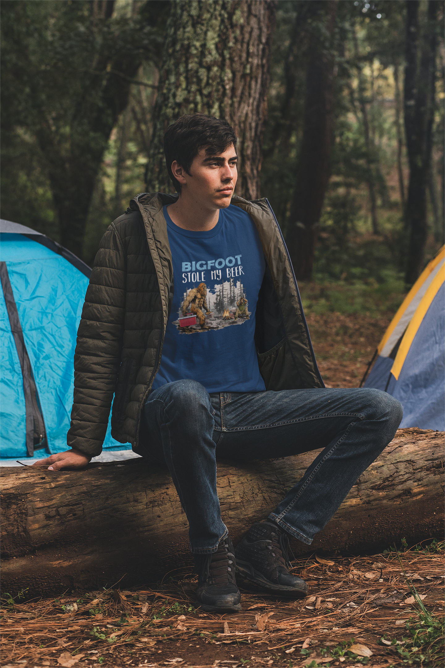 Squatchin’ Country - Wholesale T-Shirt (Graphic) - Men's - Bigfoot stole my beer t-shirt (navy blue)1