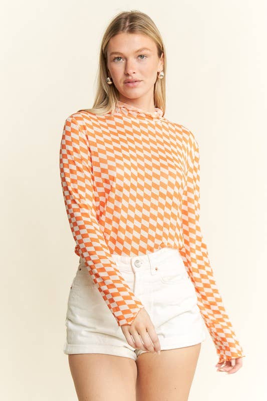 JADE BY JANE - Wholesale Knit Top - Women's -  CHECKERED MESH MOCK NECK TOP13