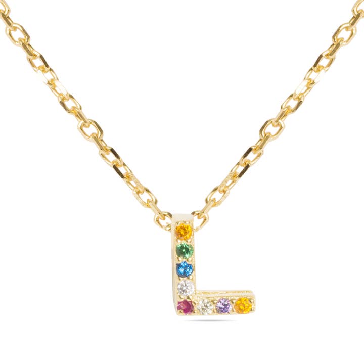 Collar Luxenter de Plata de Ley 925 con Circonita Multicolor acabado en oro amarillo de 18 quilates - Alphabet para venta al por mayor de Luxenter