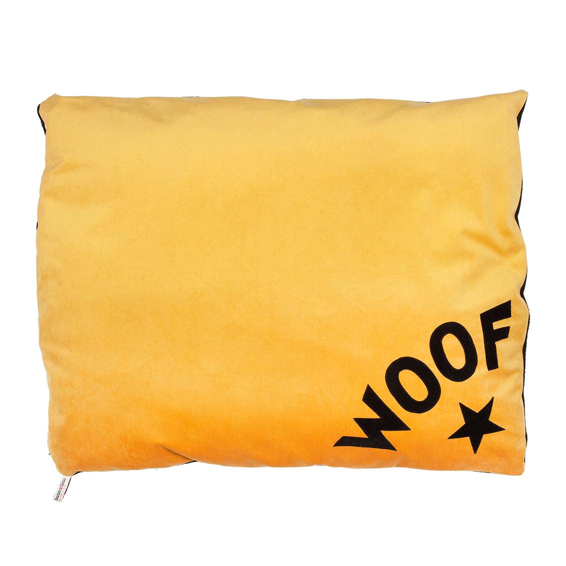 Creature Clothes - Wholesale Pet Bed - Dog - Dog bed in mustard velvet with black WOOF letters and star detail3