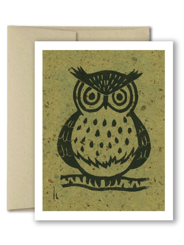 Note Card Set - Set of 6 - Lino cut Owl for wholesale by The Imagination Spot