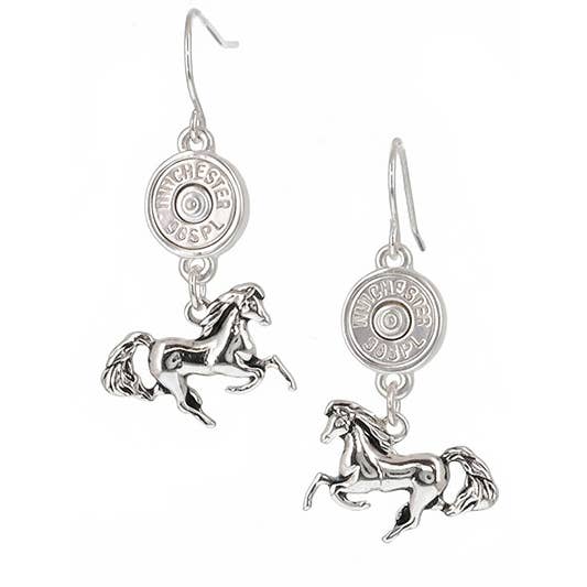 FR7120 Matte Silver Smaller Horse Winchester Bullet Earrings for wholesale by 0011 PREMIERE
